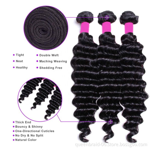 Brazilian Deep Wave Human Hair Bundles with Baby Hair 100% Unprocessed Virgin Brazilian Human Hair Natural Black wholesale